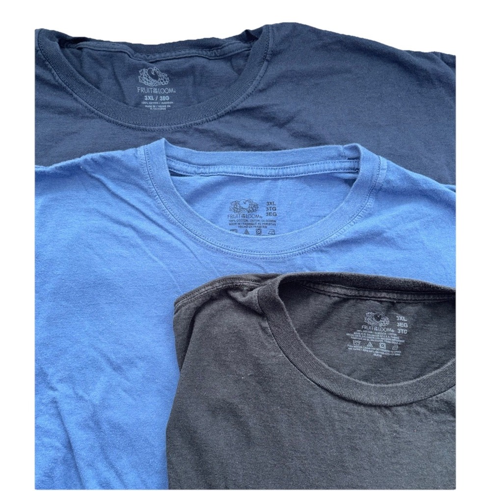 3-Shirt Lot, Fruit of the Loom 100% Cotton Mens 3XL, Black, Navy, Royal Blue